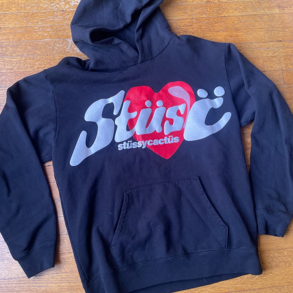 Stüssy Black Hoodie with Red Heart